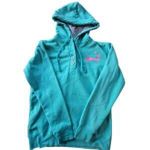 Cuffys Cape Cod Womens Teal Hooded Sweatshirt S Embroidered 1/4 Button Up